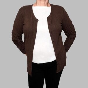 Brown Button-Front Cardigan Sweater 0X L‎ Plus Size Classic